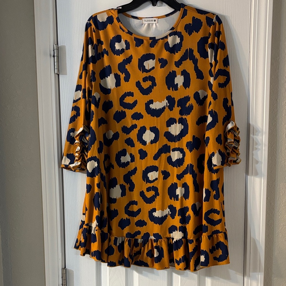 Leopard Print Tunic Top - Mustard and Navy